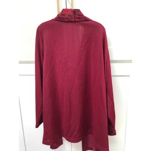 Roaman's Open Front Light Sweater Red Burn Out Velvet Scarf Tie Womens Sz XL - Picture 6 of 6